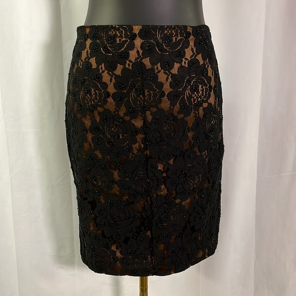 Talbots Black Lace Pencil Skirt with Brown Lining